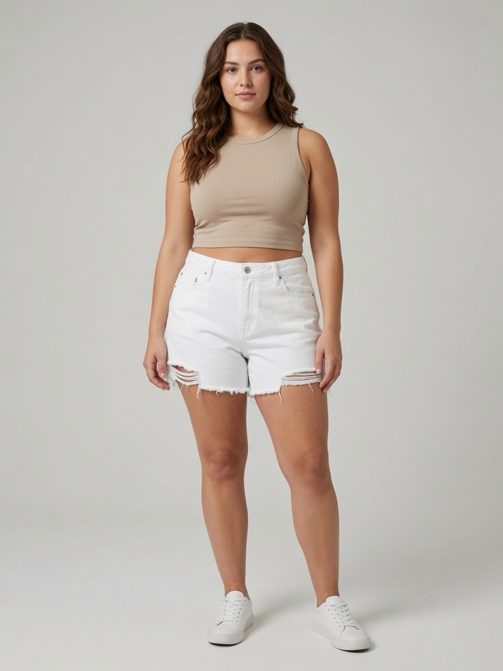 YMI White Distressed Frayed Hem Denim Shorts